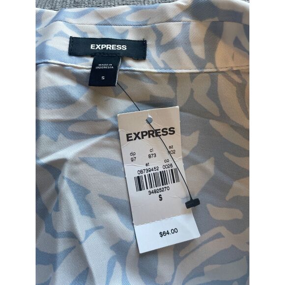 Express Blue Preppy Feminine Floral Pajama Style Blouse Top Semi Sheer NWT S - Picture 4 of 6